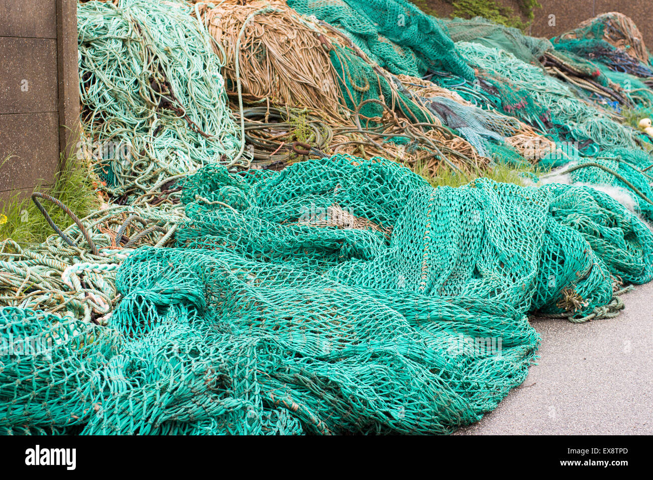 Fisher sfondo netto di corde fatte di nylon verde Foto Stock