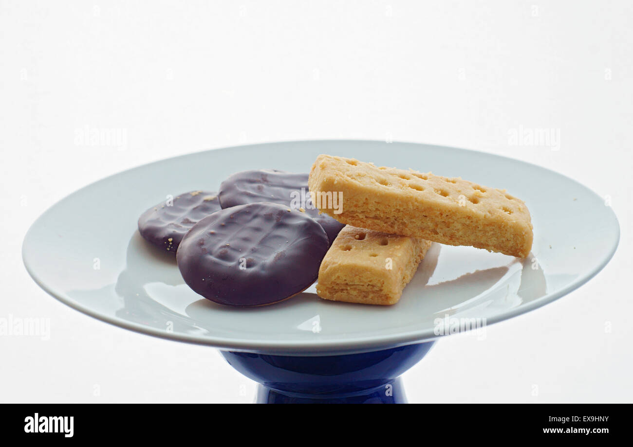 Una piastra di Jaffa torte e biscotti shortbread Scozzesi biscotti Foto Stock