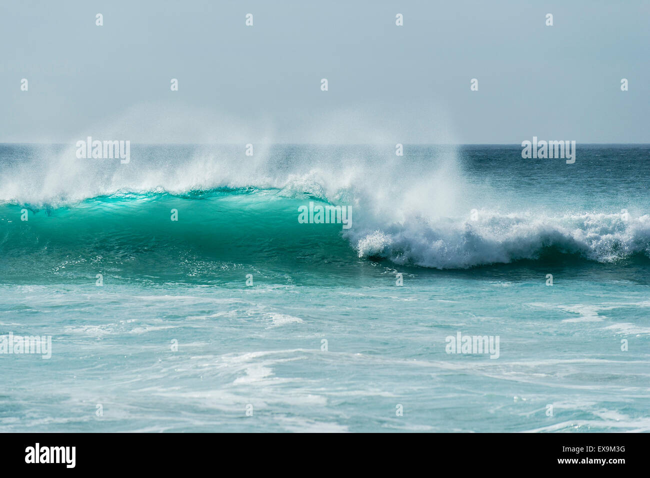 Un onda in arrivo a Fistral Beach in Newquay, Cornwall. Foto Stock