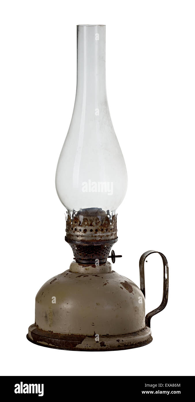 Vecchio, retro lampada di kerosene isolati su sfondo bianco Foto Stock