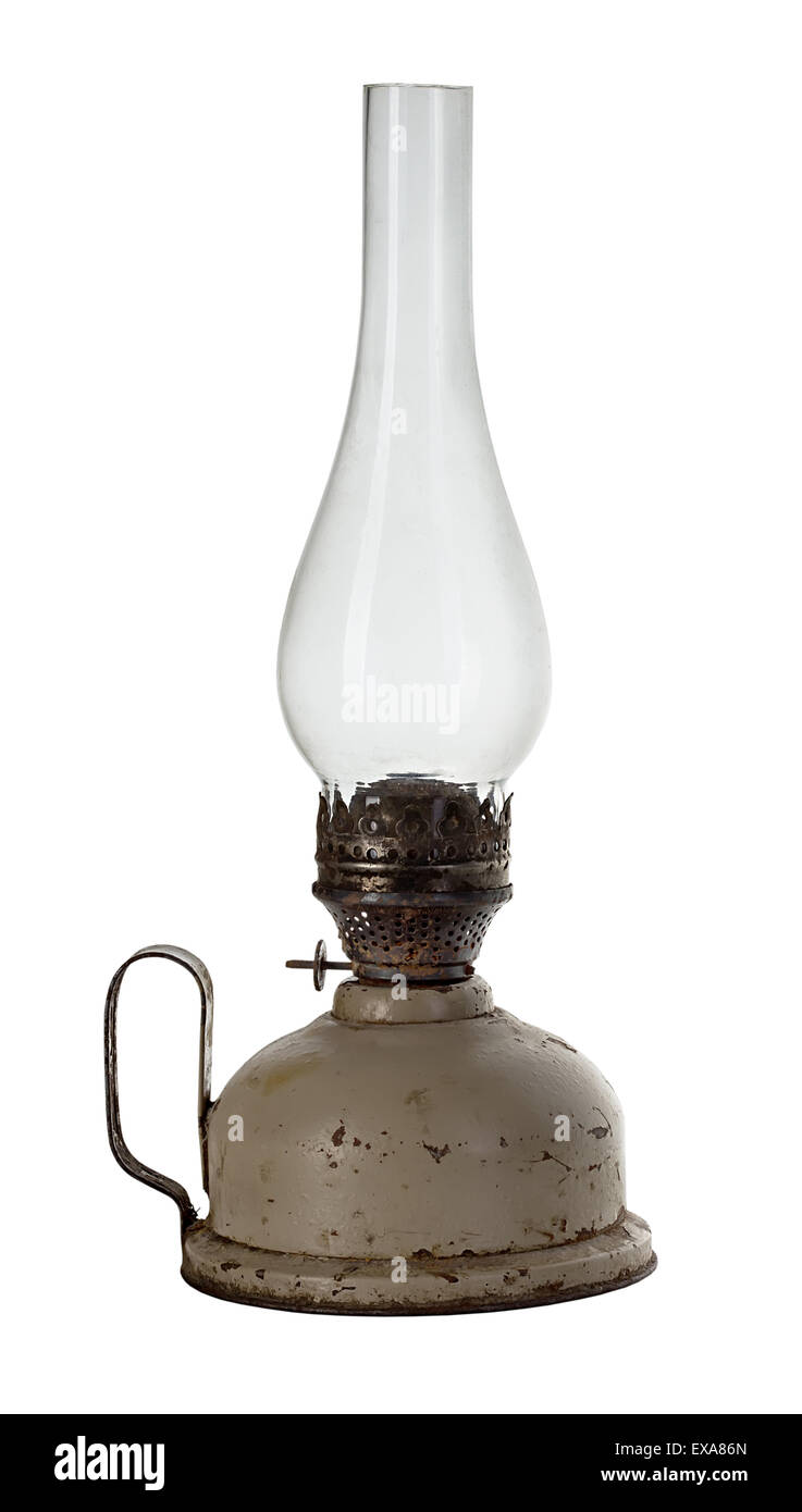 Vecchio, retro lampada di kerosene isolati su sfondo bianco Foto Stock