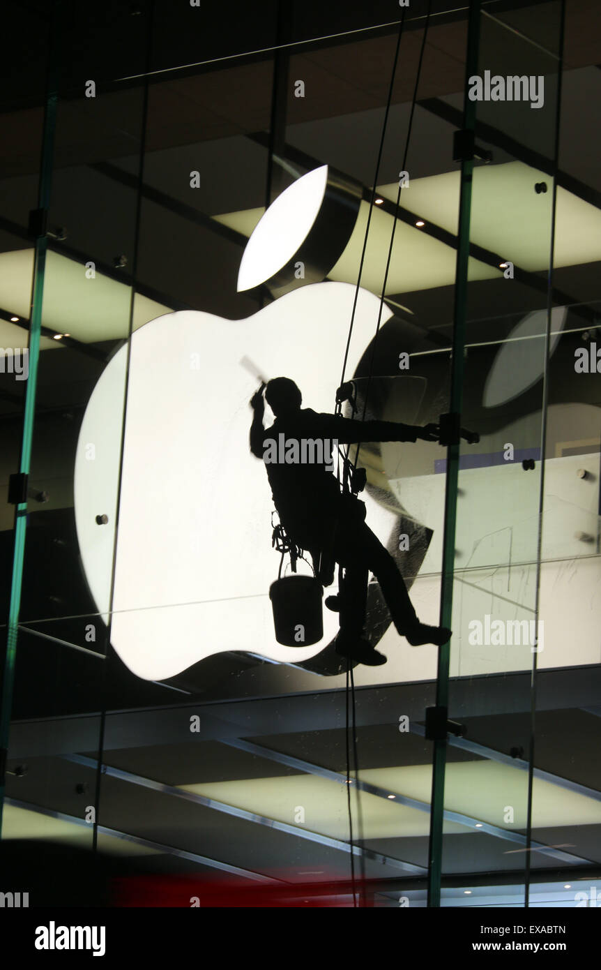 Apple Store di Sidney per la pulizia dei vetri Foto Stock