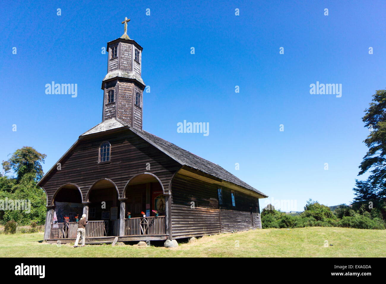 La chiesa di San Antonio, colo, isola di Chiloe, Sito Patrimonio Mondiale dell'UNESCO, Cile, Sud America Foto Stock