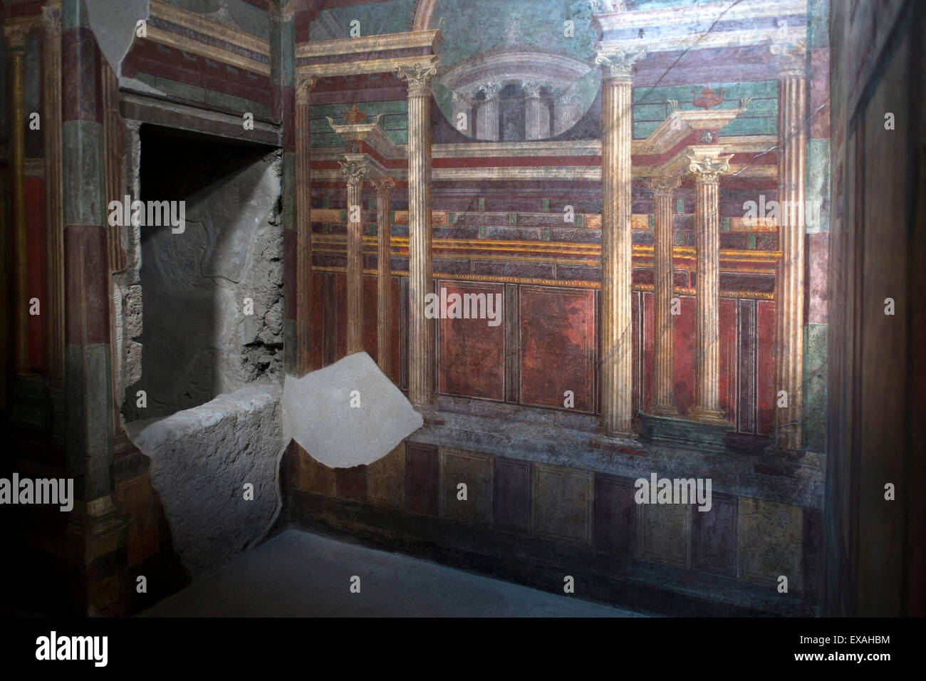 Affreschi geometrici dei Cubicola nella Villa dei Misteri, Pompei, Sito Patrimonio Mondiale dell'UNESCO, Campania, Italia, Europa Foto Stock