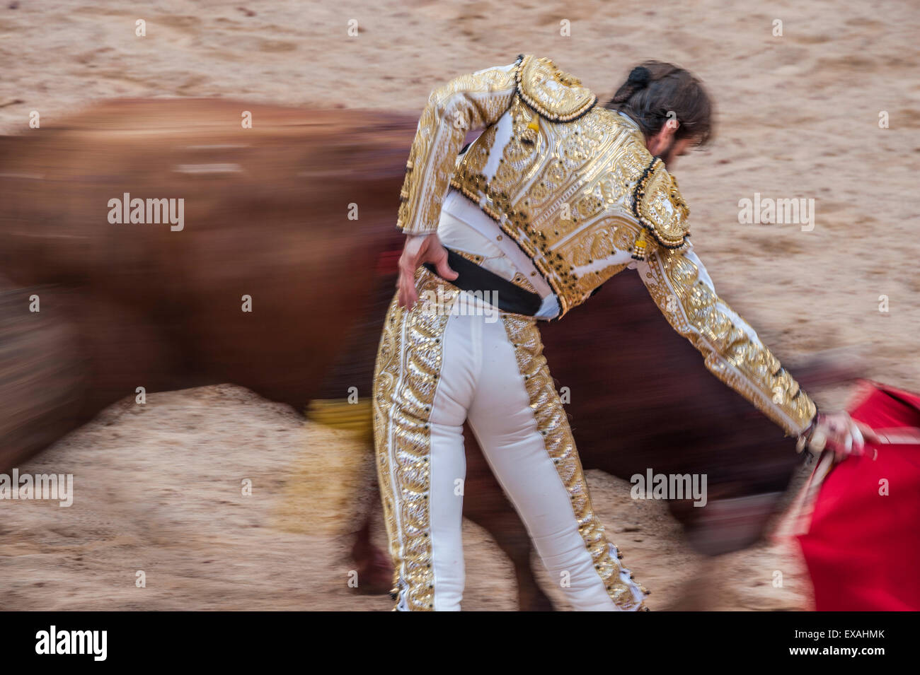 Corride, Festival di San Fermin, Pamplona, Spagna, Europa Foto Stock