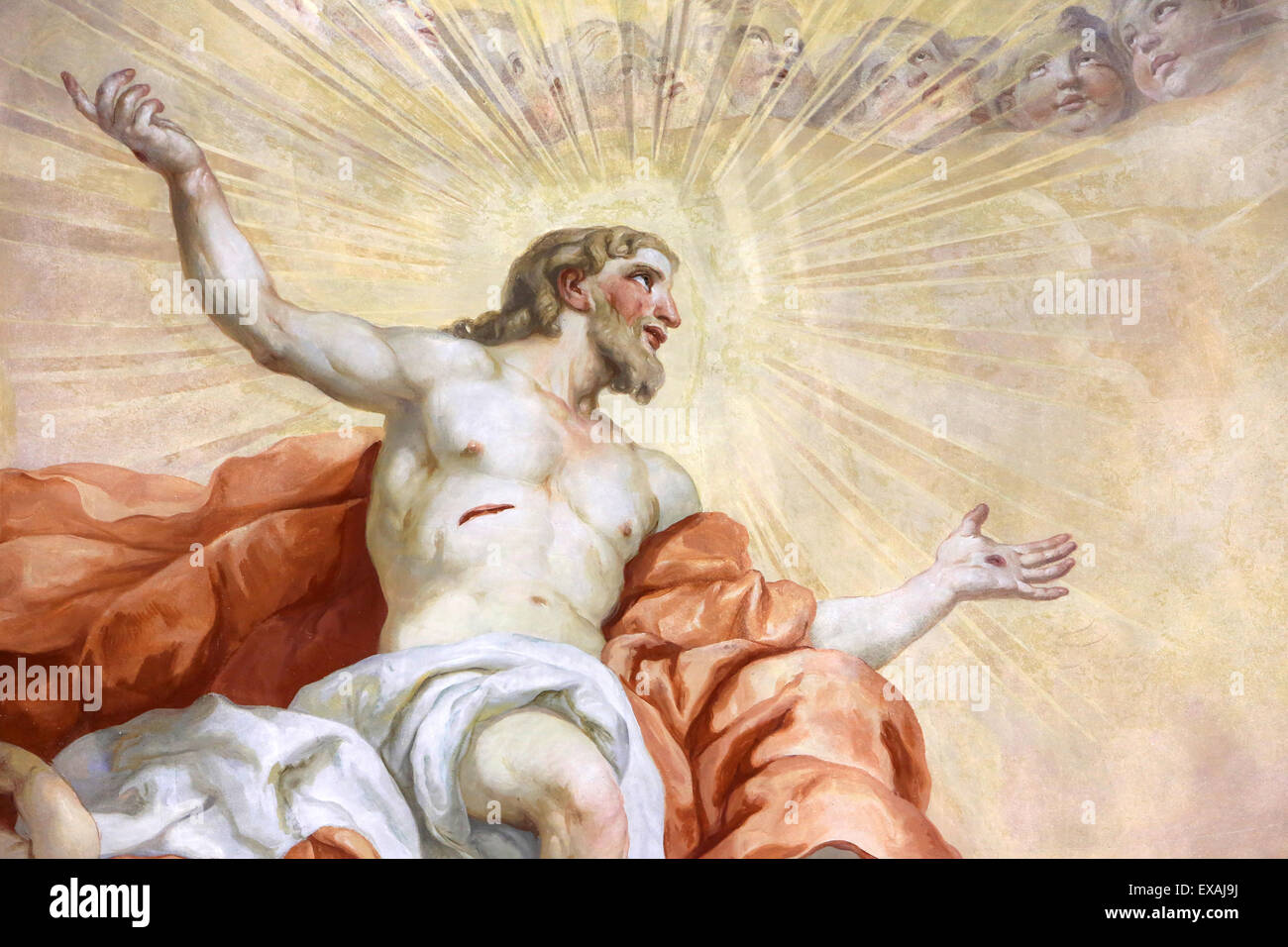 Gesù Cristo, affresco di Johann Michael Rottmayrr, Karlskirche (St. Carlo, la Chiesa), Vienna, Austria, Europa Foto Stock