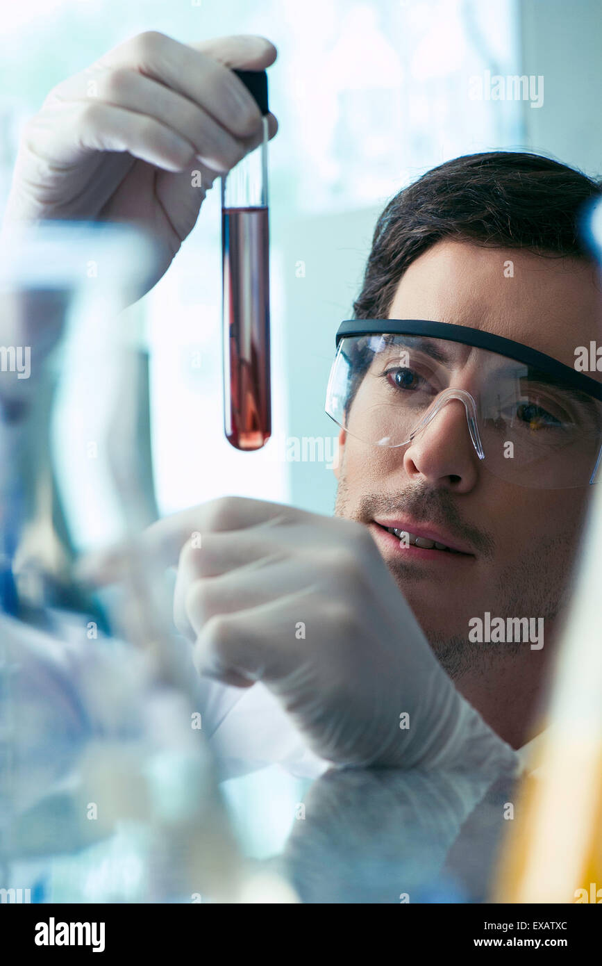 Scienziato conducendo esperimenti in laboratorio Foto Stock