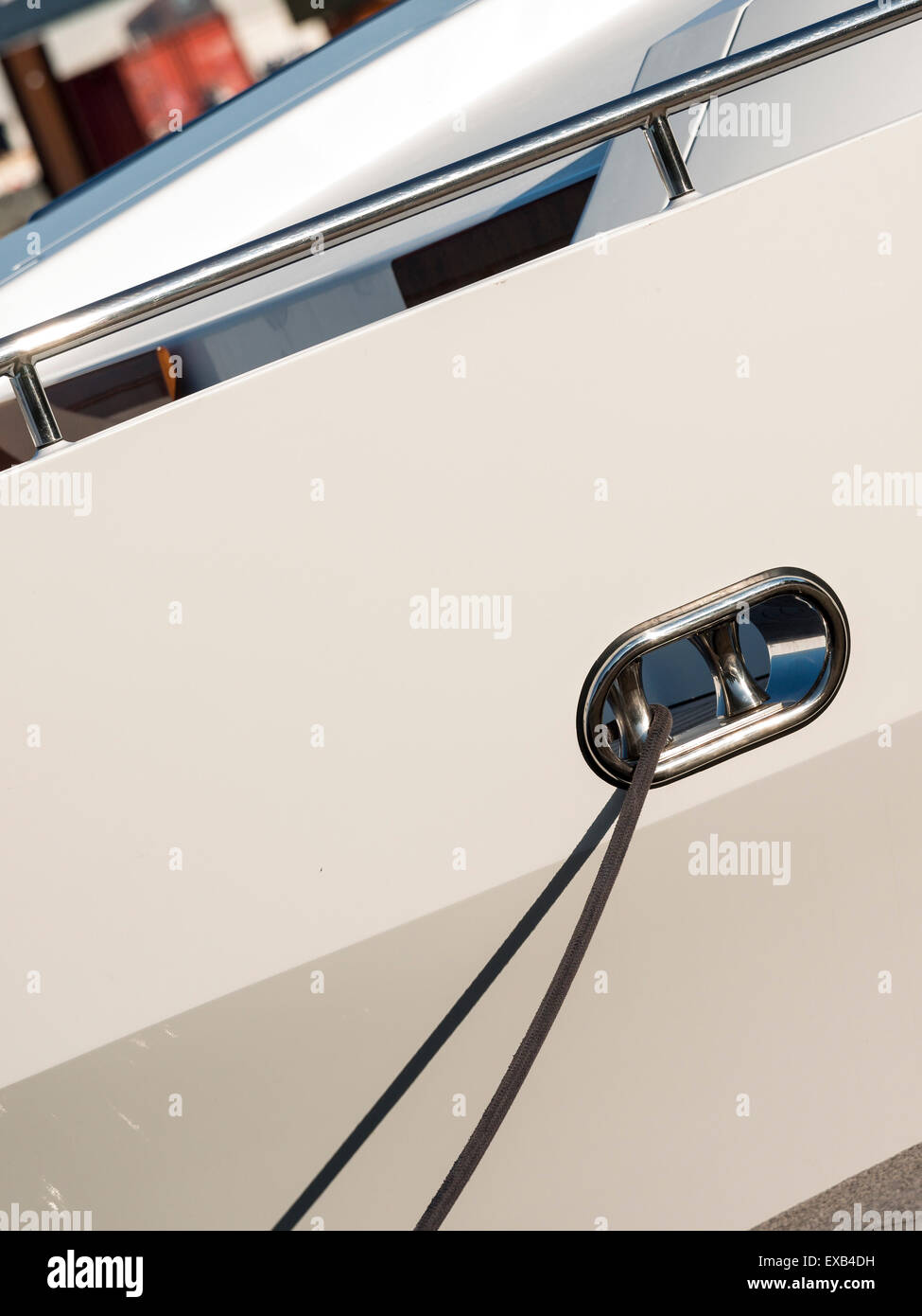 Dettaglio di un moderno yacht nel porto,Copenhagen,Danimarca Foto Stock