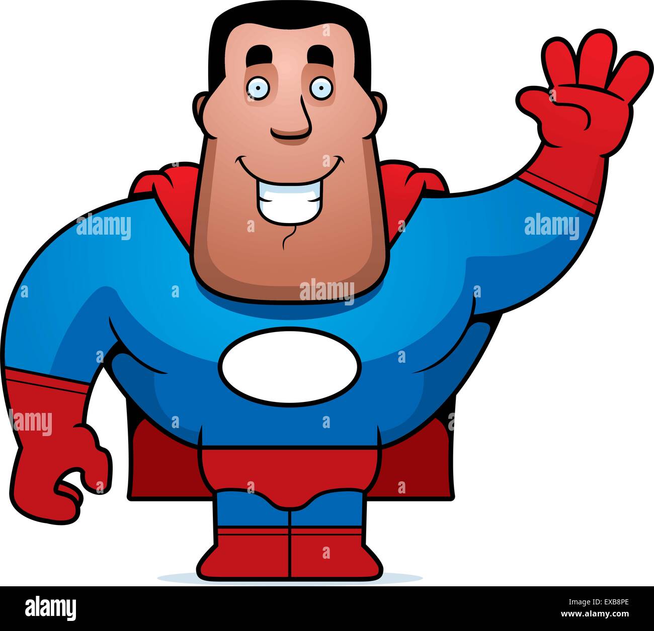 Un felice cartoon superhero gesticolando e sorridente. Illustrazione Vettoriale