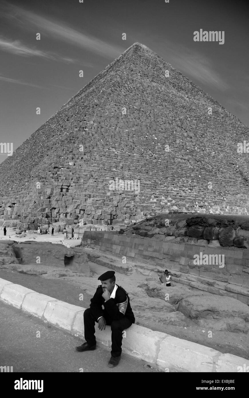 La protezione presso le Grandi Piramidi di Giza in Egitto Foto Stock