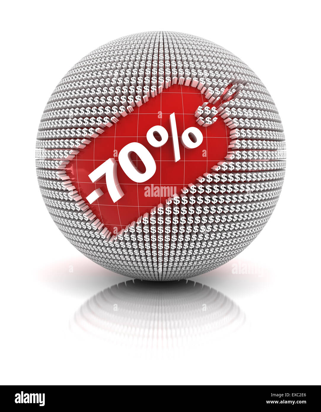 70 percento di sconto vendita tag su una sfera Foto Stock