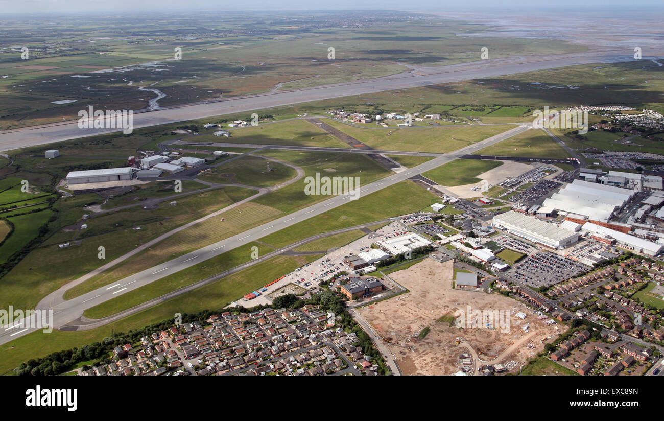 Vista aerea di Warton Aerodrome vicino a Preston nel Lancashire, Regno Unito Foto Stock
