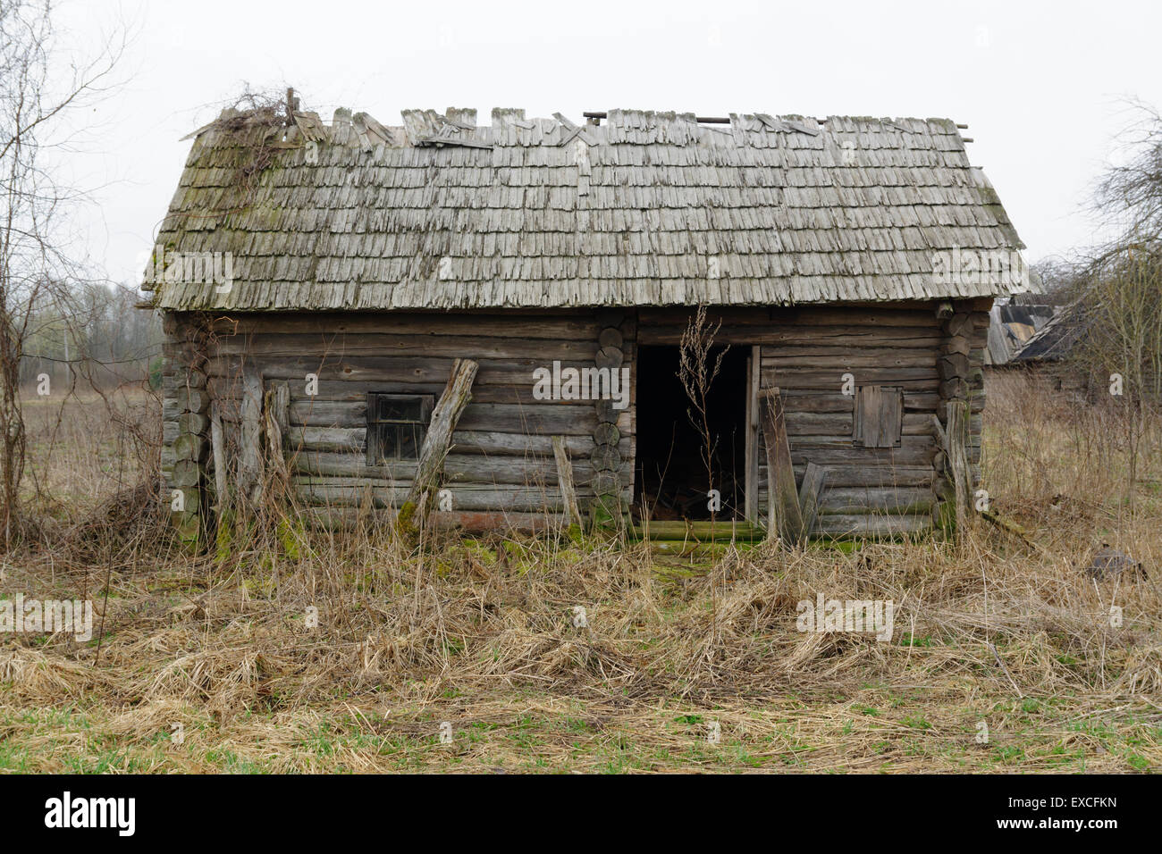 La vecchia casa sovradimensionate costruito dei tronchi della lonely village Foto Stock