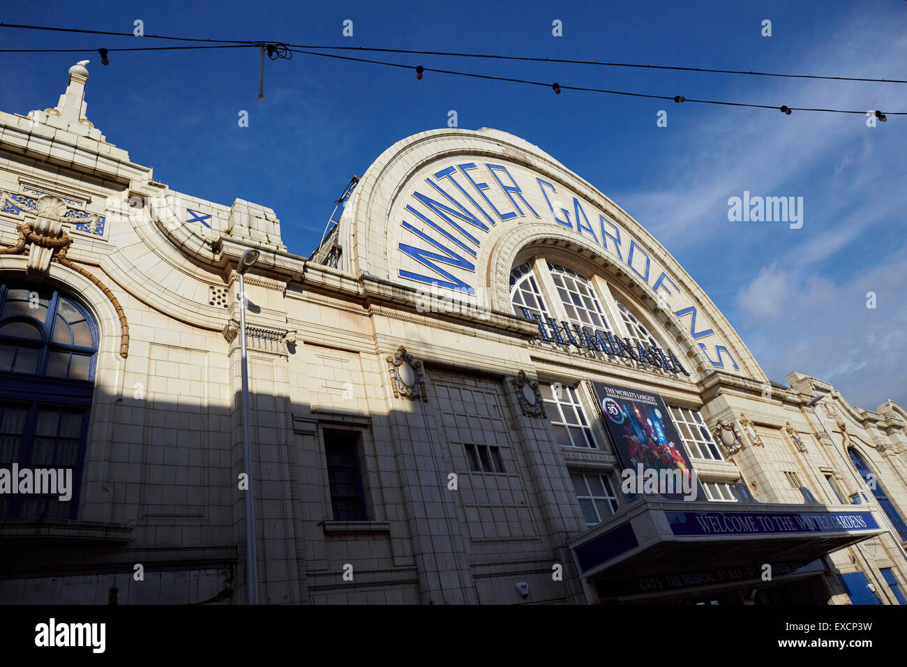 Winter Gardens segno sull'esterno dell'edificio 1870 1878 xix secolo 845- adulti sala da ballo Arcaid beach Blackpool British Foto Stock