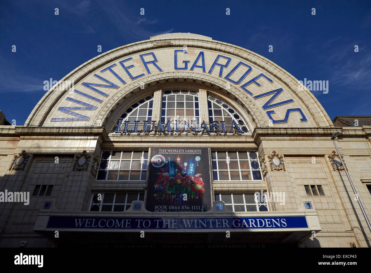 Winter Gardens segno sull'esterno dell'edificio 1870 1878 xix secolo 845- adulti sala da ballo Arcaid beach Blackpool British Foto Stock
