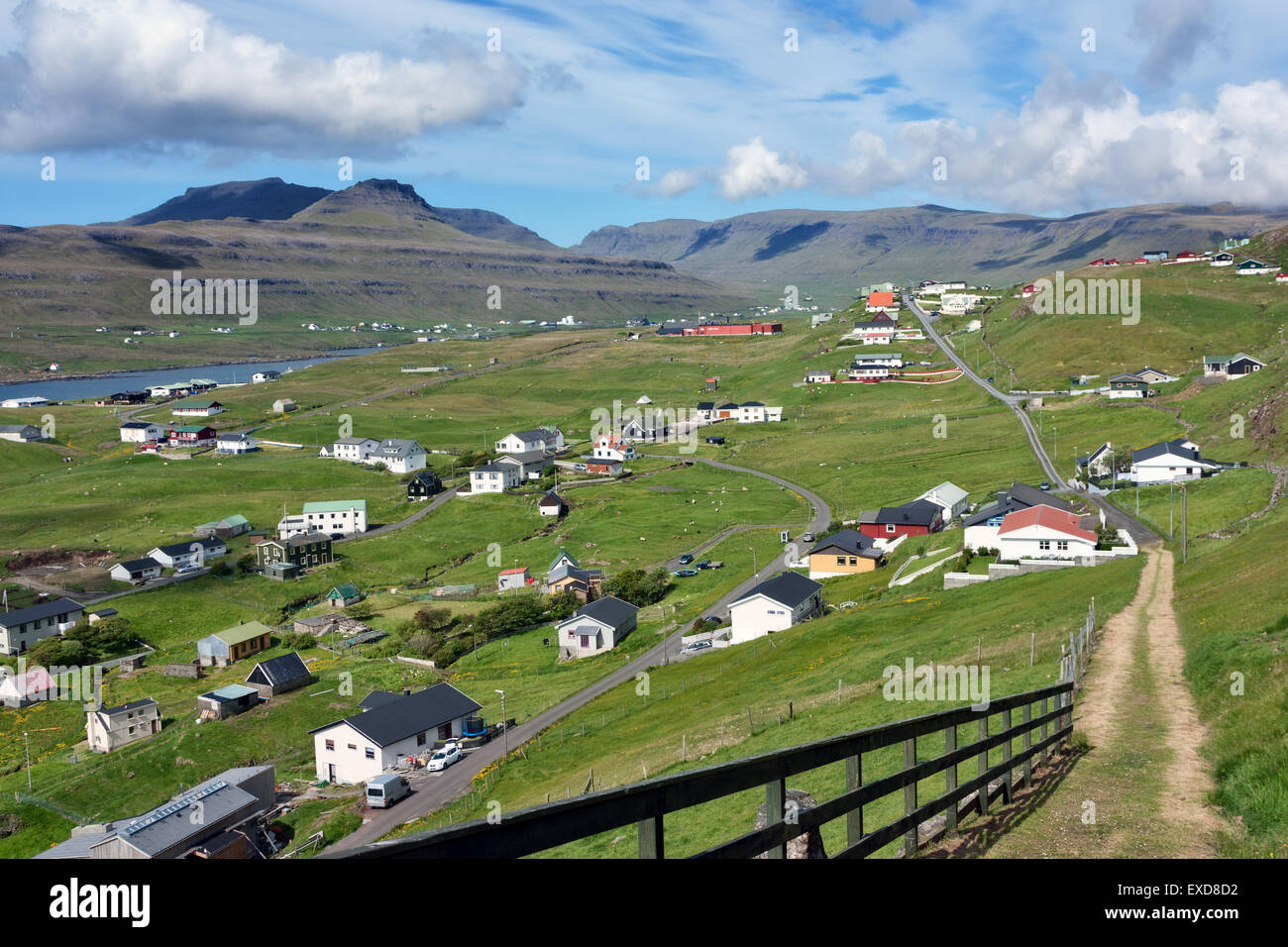 Tvoroiri villaggio sull'isola di Suduroy, Isole Faerøer Foto Stock