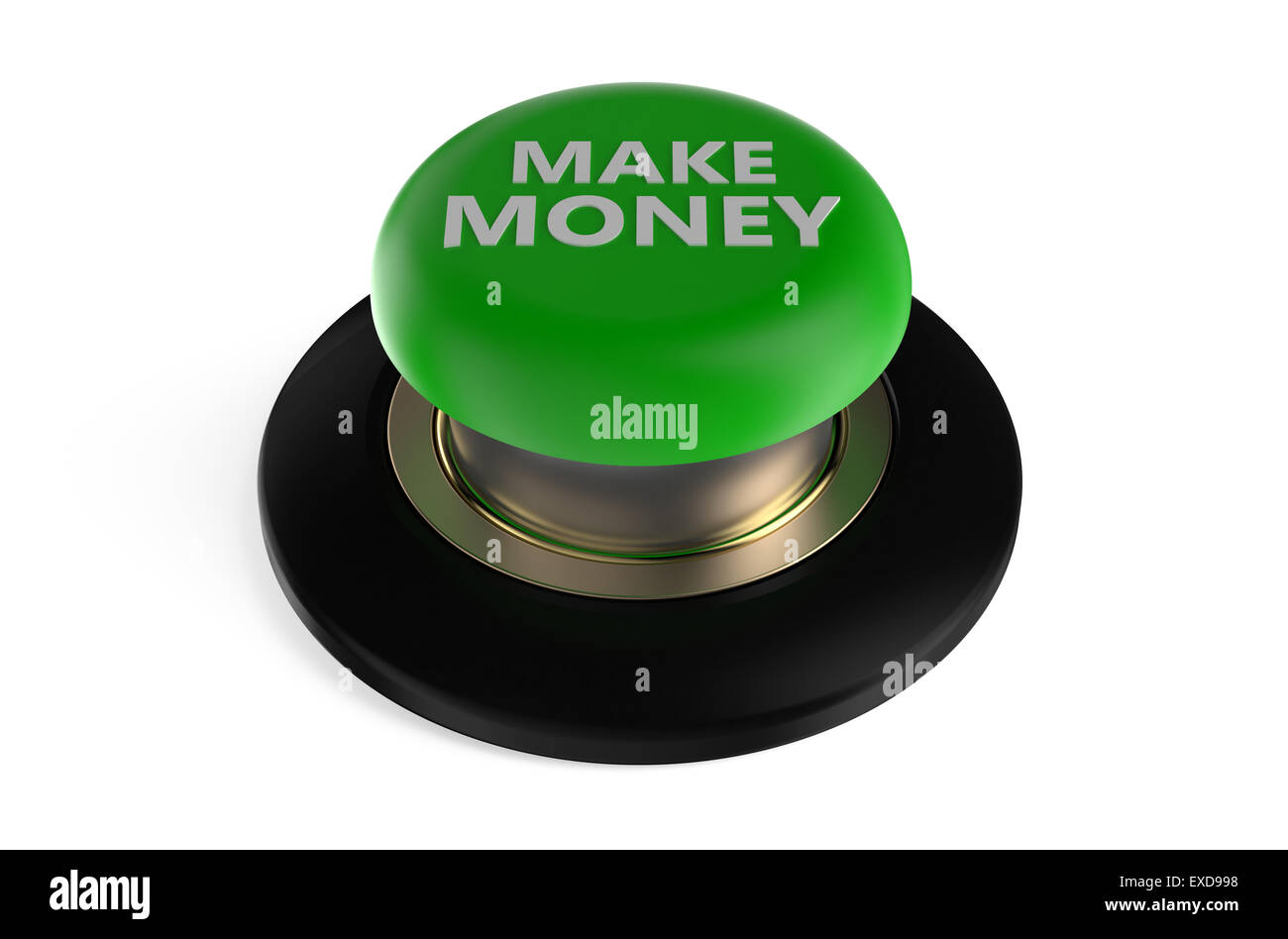 Make money" premere il pulsante isolato su sfondo bianco Foto Stock