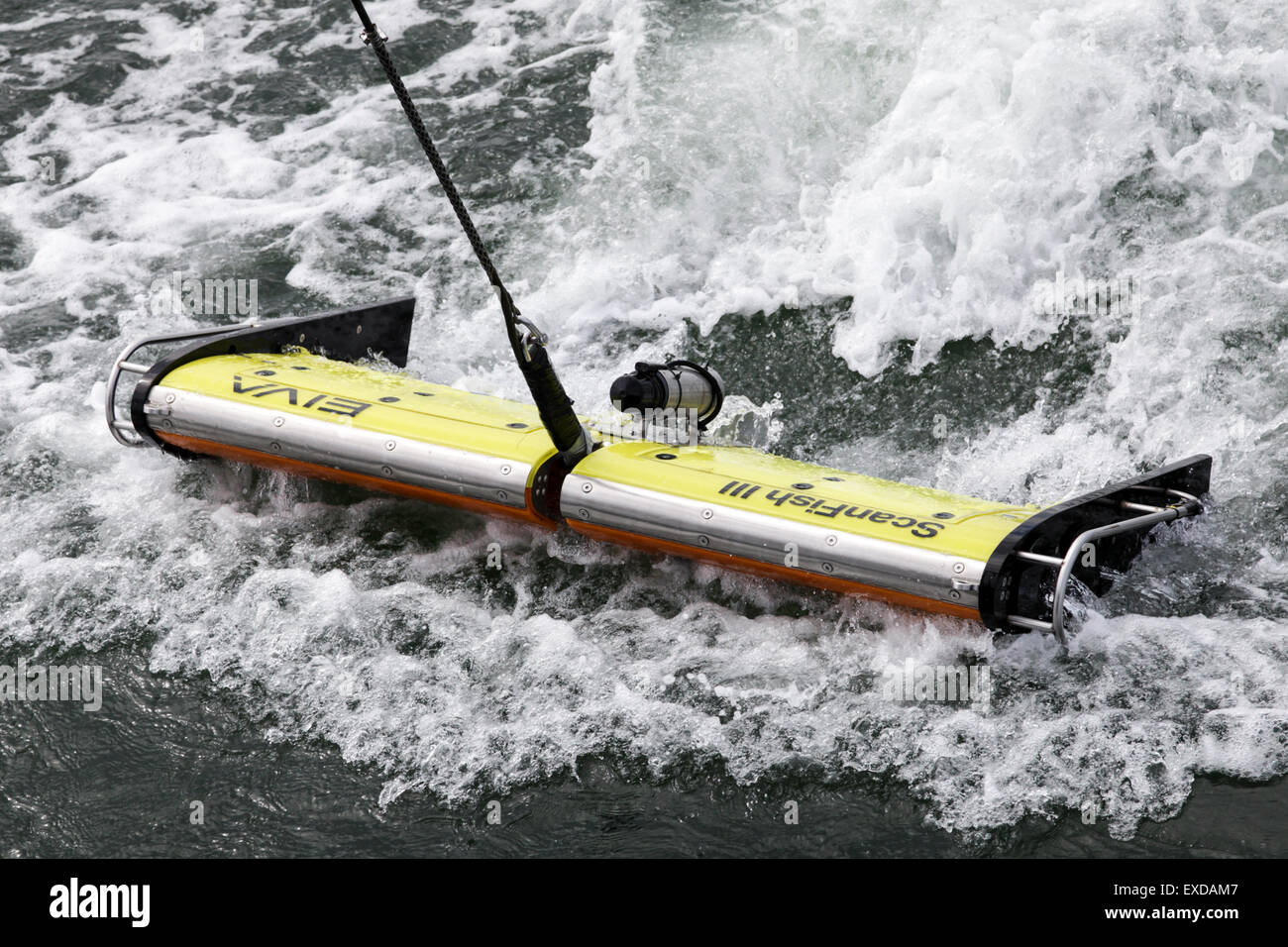 Un EIVA Scanfish III ROTV piattaforma con un C-Max lato Sonar di scansione utilizzata per un sondaggio offshore nel Mare del Nord Foto Stock