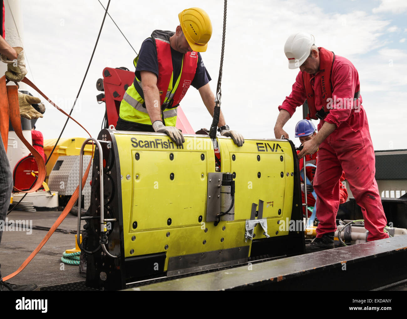 Un EIVA Scanfish III ROTV piattaforma con un C-Max lato Sonar di scansione utilizzata per un sondaggio offshore nel Mare del Nord Foto Stock