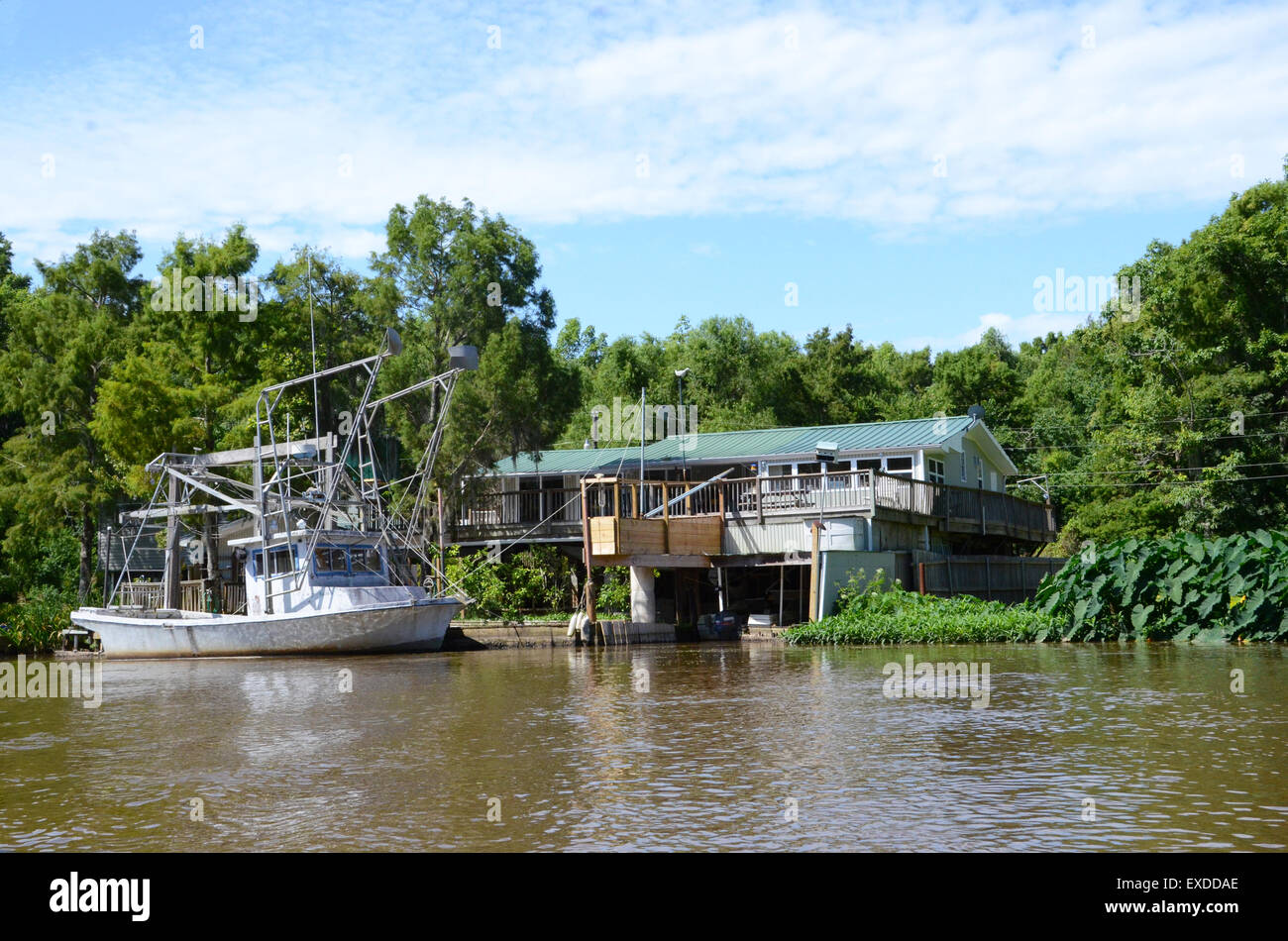 Riverside Homes barca da gamberetti Louisiana Swamp Pearl River bayou new orleans Foto Stock