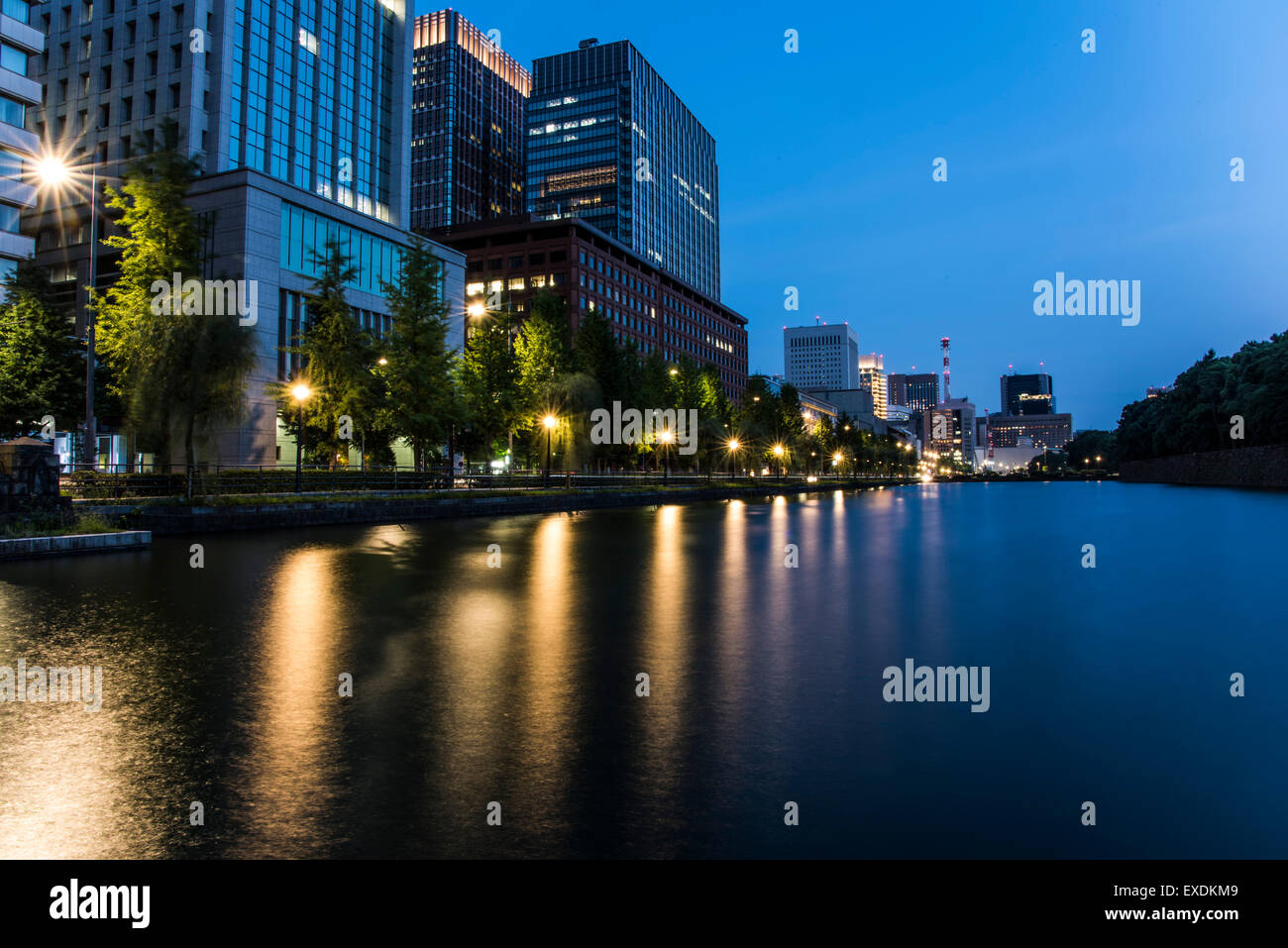 Scena notturna di Babasakibori,Kokyogaien Giardini Nazionali,Chiyoda-Ku,Tokyo Giappone Foto Stock