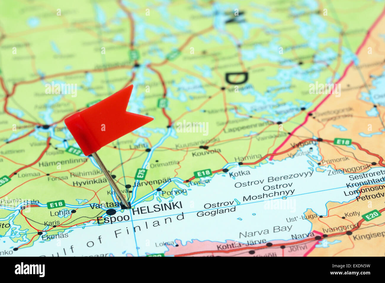 Helsinki imperniata su una mappa di Europa Foto Stock