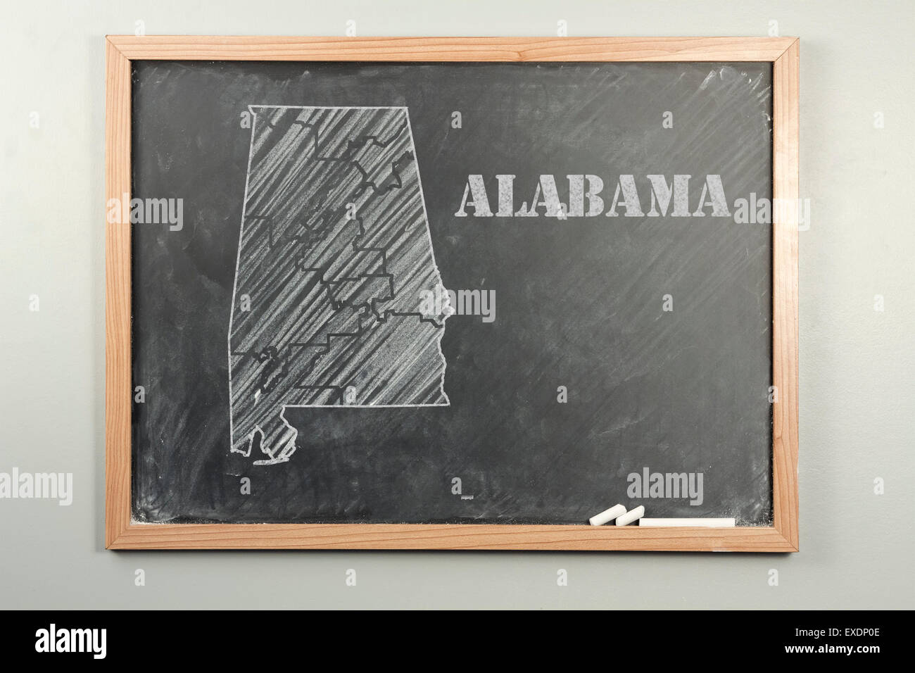 Delineate Alabama stato americano sulla scuola del grado lavagna Foto Stock