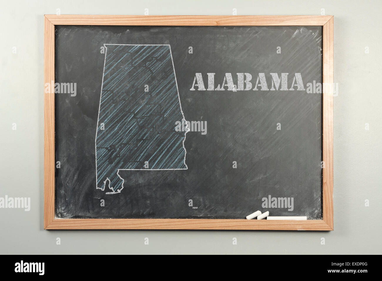 Delineate Alabama stato americano sulla scuola del grado lavagna Foto Stock