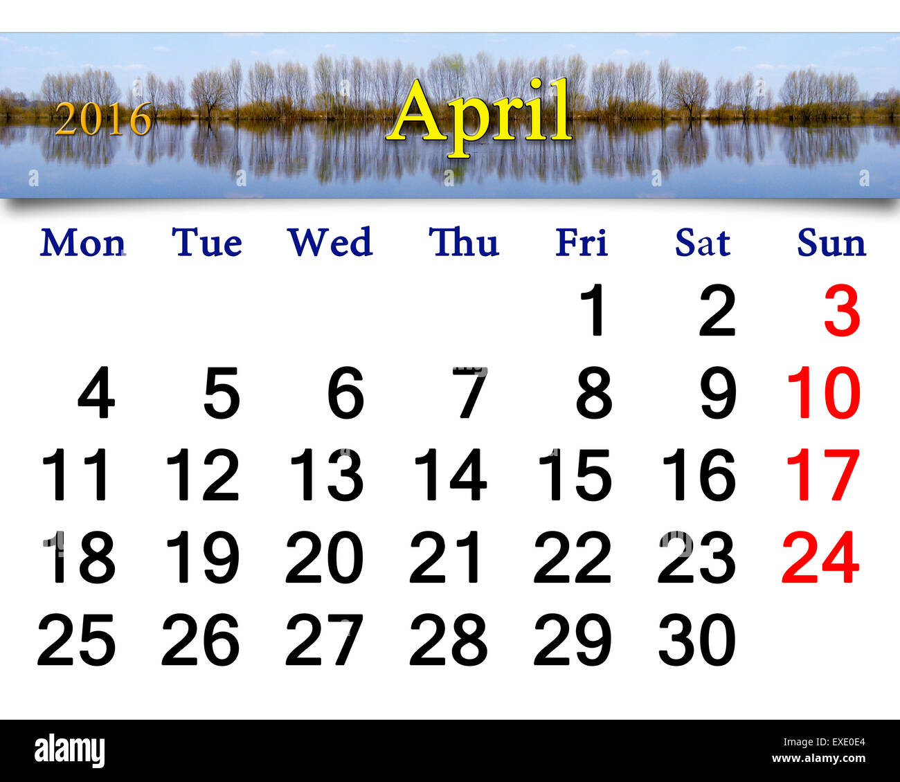 Bellissimo il calendario per il mese di aprile 2016 sullo sfondo del proiettore a molla Foto Stock