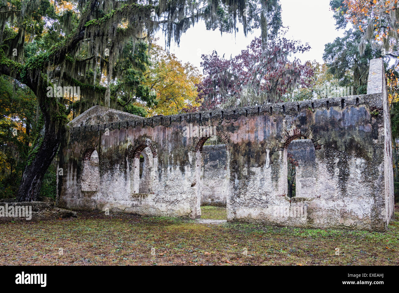 Cappella di facilità rovine sulla isola di Sant'Elena, Carolina del Sud Foto Stock