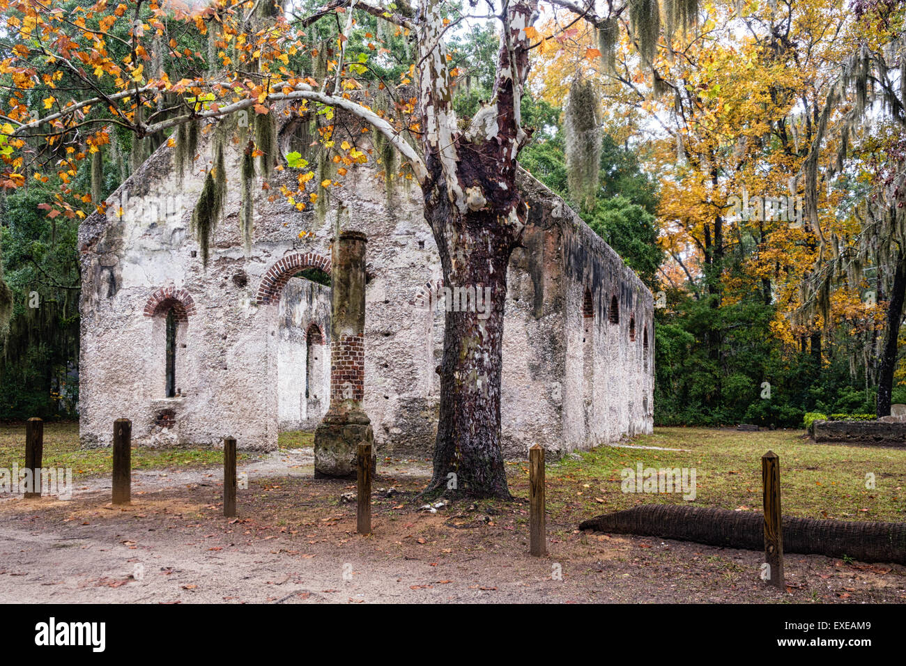 Cappella di facilità rovine sulla isola di Sant'Elena, Carolina del Sud Foto Stock