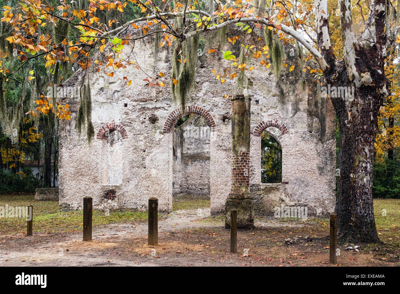 Cappella di facilità rovine sulla isola di Sant'Elena, Carolina del Sud Foto Stock