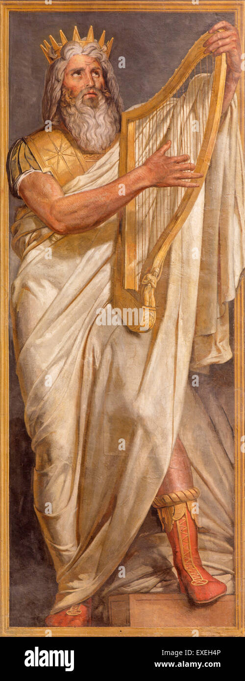 Roma, Italia - 25 Marzo 2015: l'affresco del re Davide da Paolo Cespedes dall'anno 1571 nella Chiesa della Trinita dei Monti Foto Stock