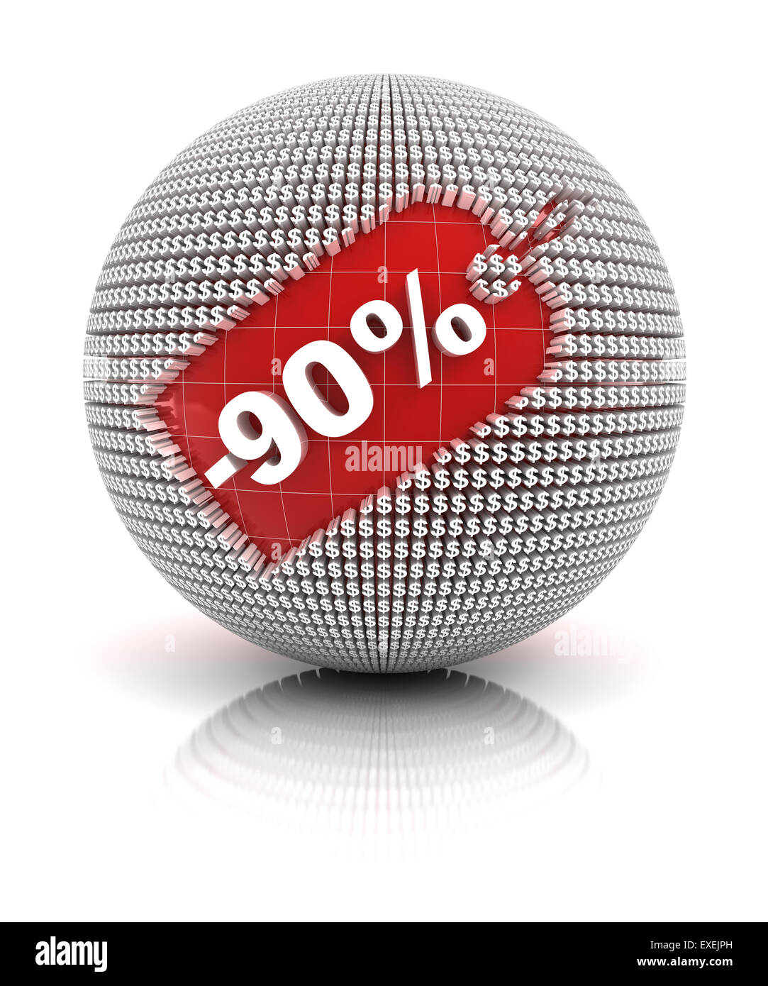 90 percento di sconto vendita tag su una sfera Foto Stock