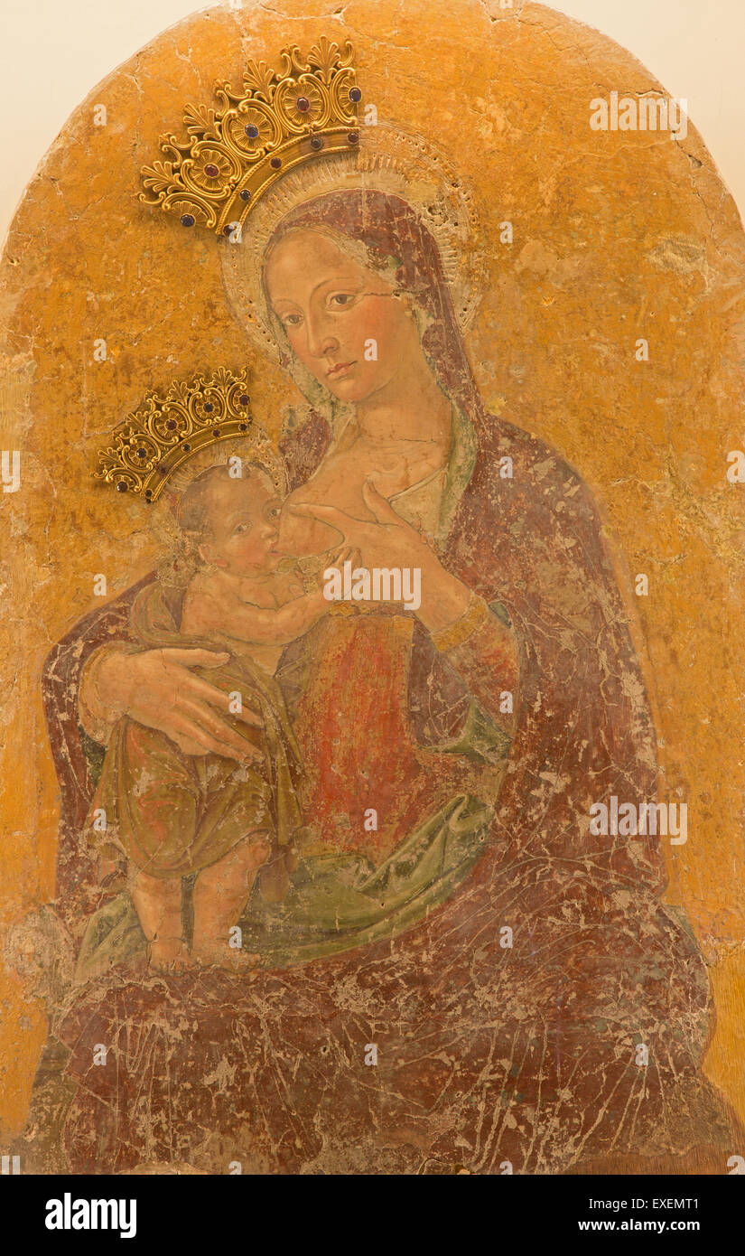 Roma - L'affresco "Madonna del latte col bambino Jesu" da Antoniazzo Romano da 13. cent.nella Chiesa di Santa Maria Annunziata. Foto Stock