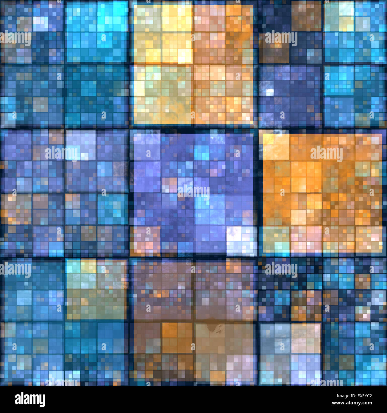 Abstract mosaico con sfondo blu e arancione piastrelle Foto Stock