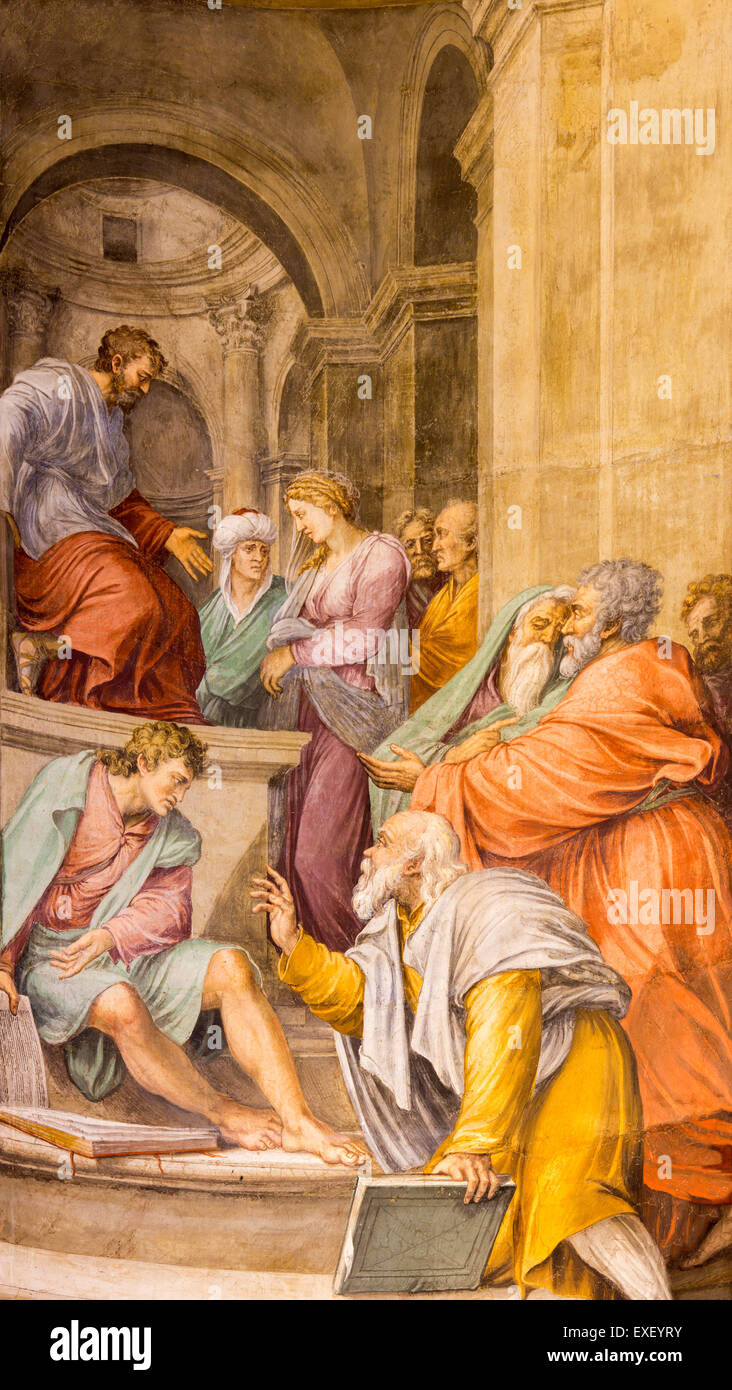 Roma, Italia - 27 Marzo 2015: San Marco Evangelista affresco nella chiesa di Santa Maria dell anima di Sermoneta (1521- 1580). Foto Stock
