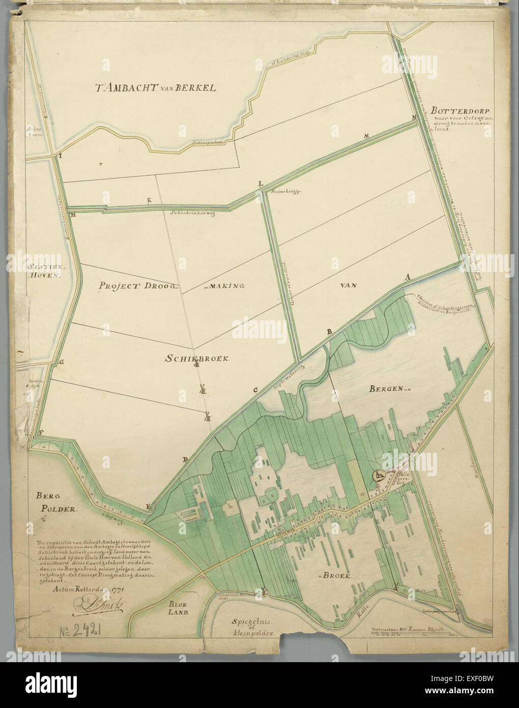 Il polder di Schiebroek è un'area bonificata dei Paesi Bassi, creata attraverso progetti di drenaggio e bonifica del terreno. Questa trasformazione della palude in terreno utilizzabile è un esempio chiave dell'ingegneria olandese e della gestione idrica. Foto Stock