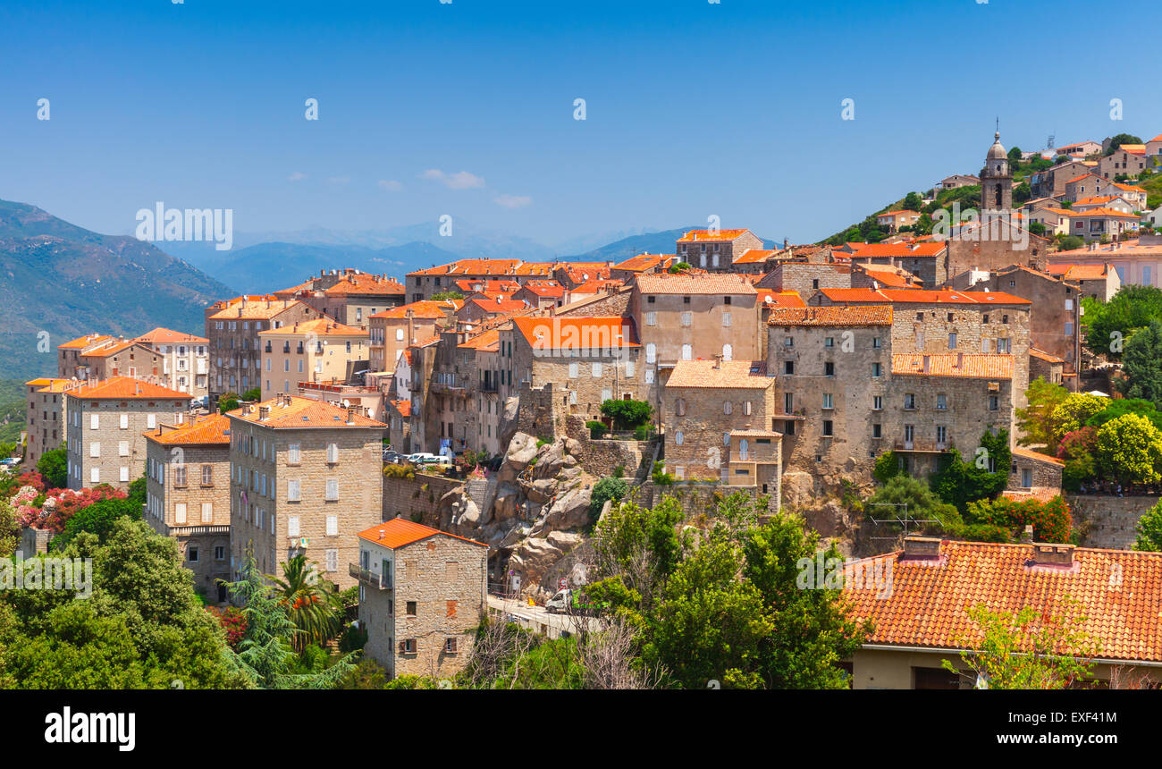Antica città paesaggio. Sartène, Sud Corsica, Francia Foto Stock