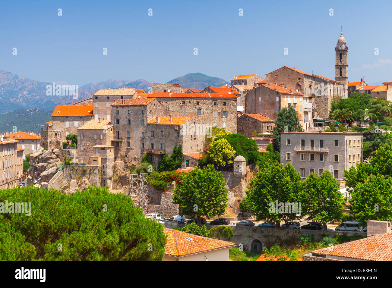 Città vecchia paesaggio, Sartène, Sud Corsica, Francia Foto Stock