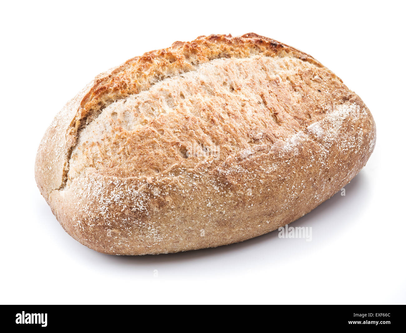 Una pagnotta di pane su uno sfondo bianco. Foto Stock