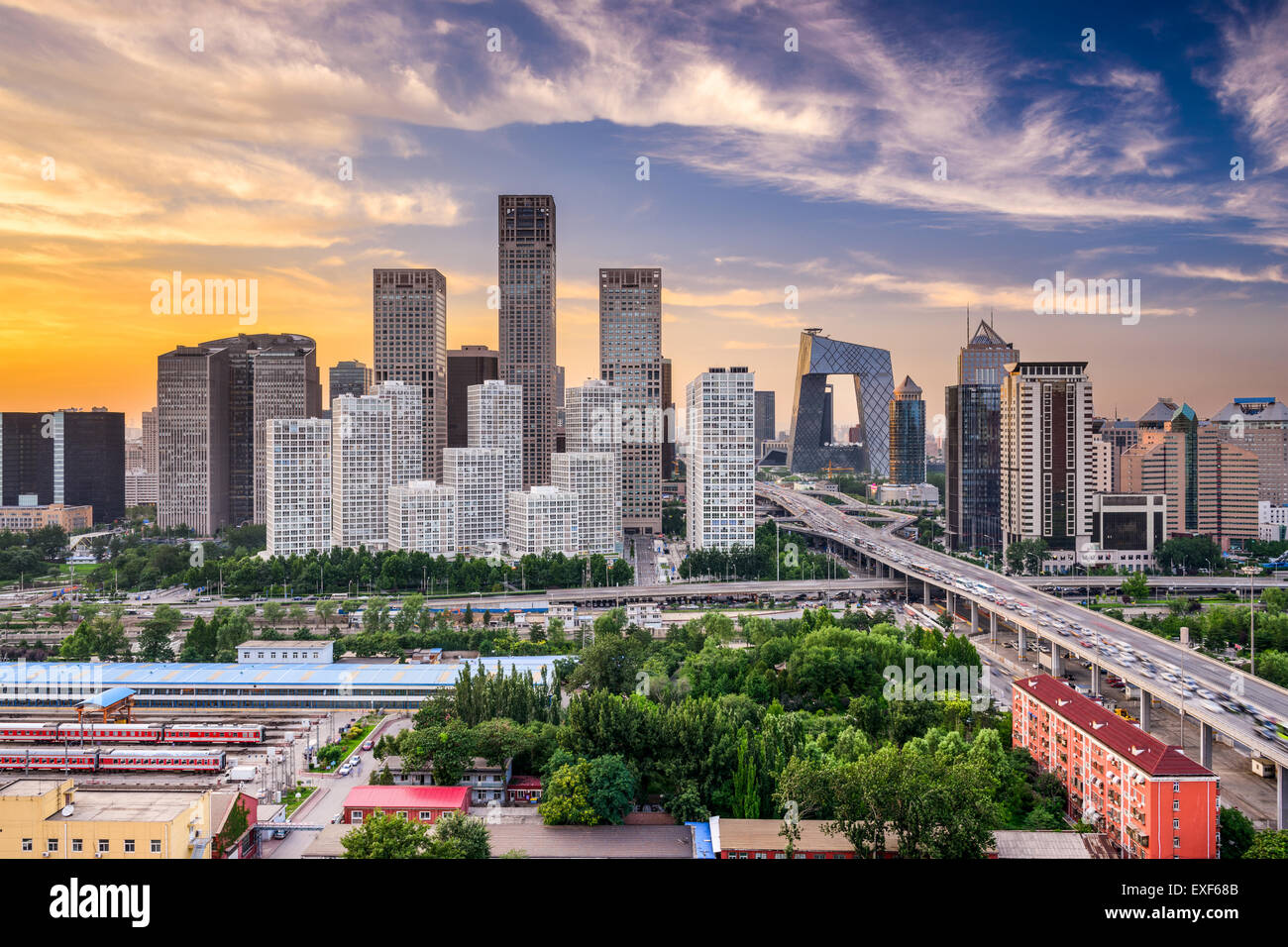 Pechino, Cina distretto finanziario al crepuscolo. Foto Stock