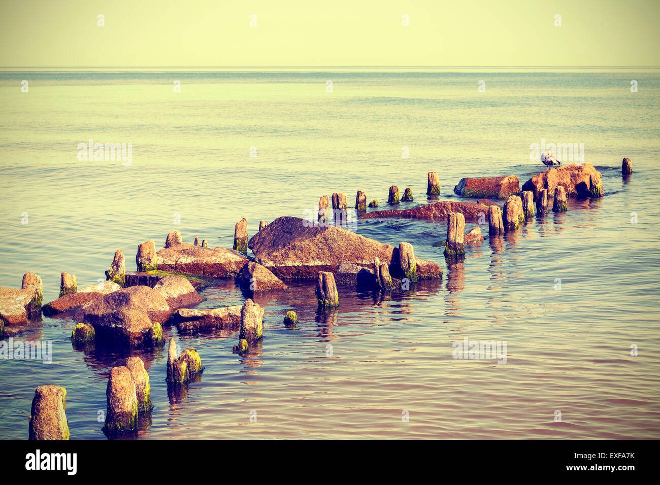 Retrò stile vintage foto di una spiaggia, natura pacifica dello sfondo. Foto Stock