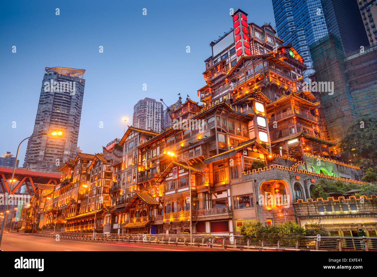 Chongqing Cina a Hongyadong tradizionale quartiere. Foto Stock