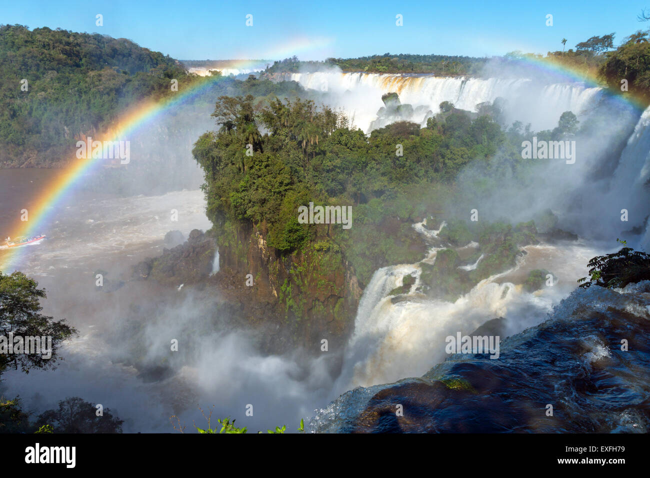 Cascate di Iguassù in Sud America al confine di Argentina con il Brasile Foto Stock