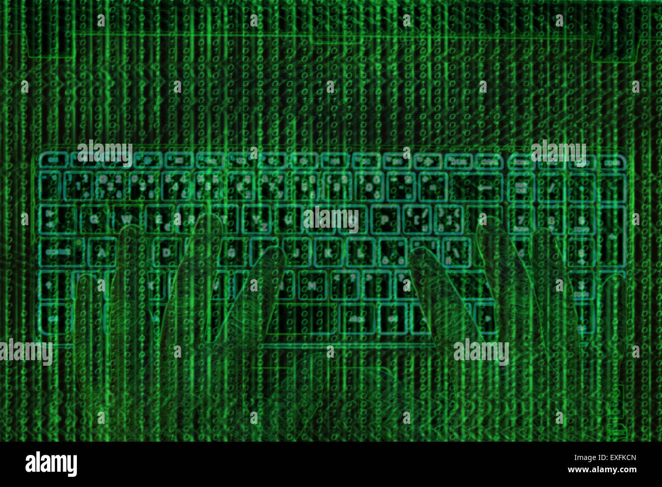 Computer digitale astratto codice binario illustrazione in colore verde. Foto Stock