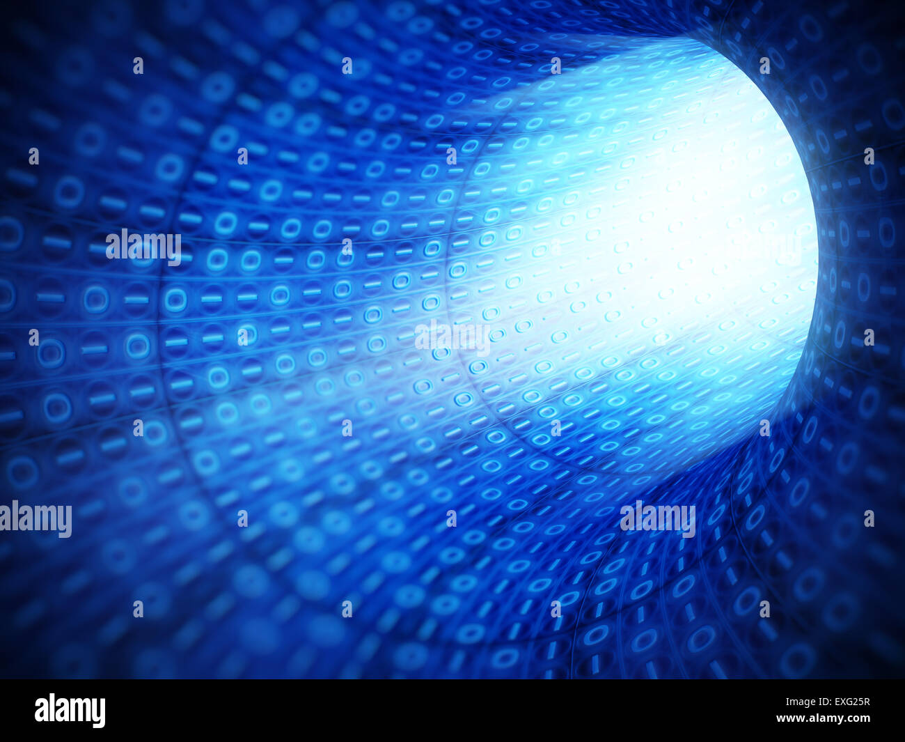 Blu codice binario tunnel di tecnologia Foto Stock