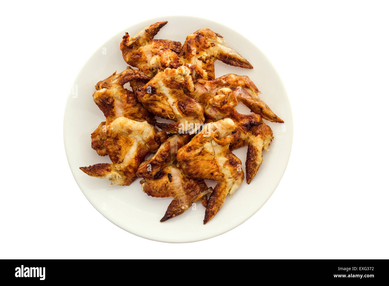 Stile Thailandese di grigliate di ali di pollo sul piatto , isolato su sfondo bianco e il tracciato di ritaglio Foto Stock