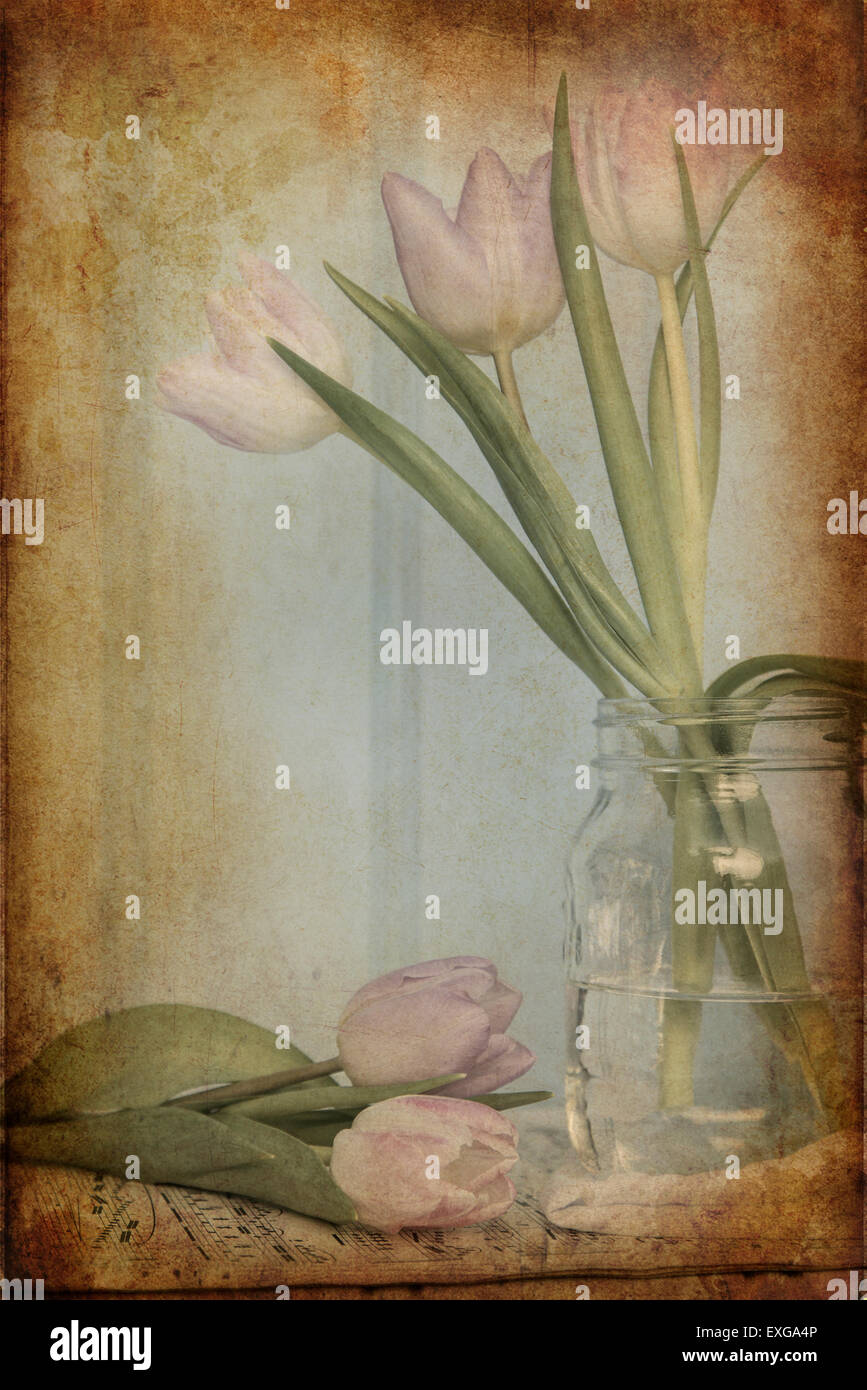 Vintage vita ancora di fiori di primavera con età compresa tra texture effetto filtro applicato Foto Stock