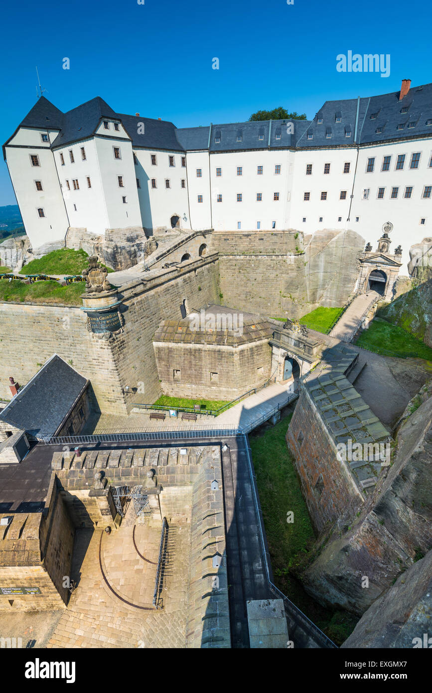 Fortezza Koenigstein, Svizzera Sassone, in Sassonia, Germania, Europa Foto Stock